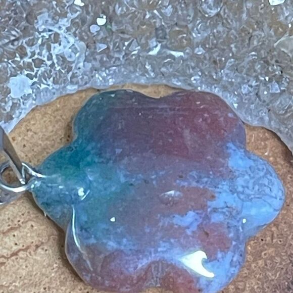 Red Moss Agate Ocean Jasper flower pendant natural stone crystal reiki silver pl - Picture 4 of 8